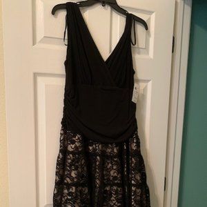 Black lace and jersey sleeveless cocktail dress